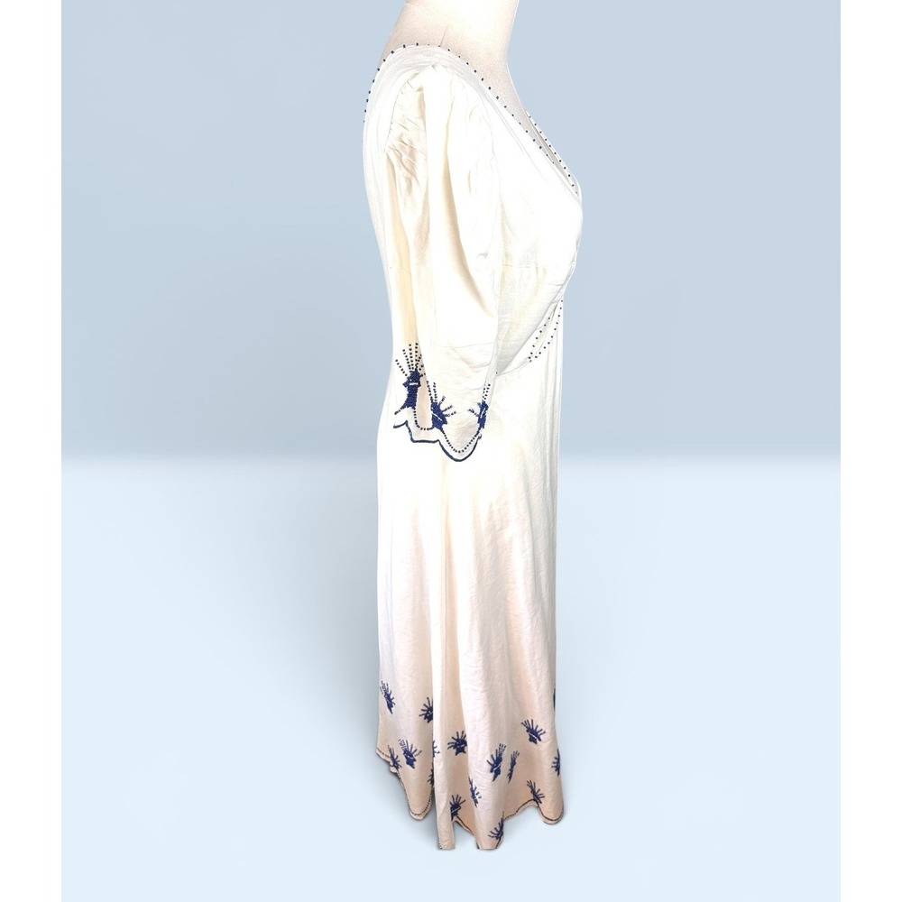 FARM Rio Sea of Fish Ankle Dress NWOT SZ Small Off-White Blue Embroidered Cutout - Picture 4 of 14